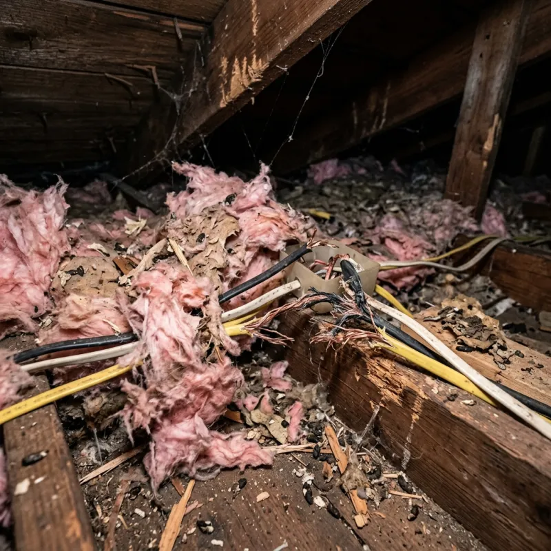 Contaminated ceiling insulation being assessed in a South Geelong roof space