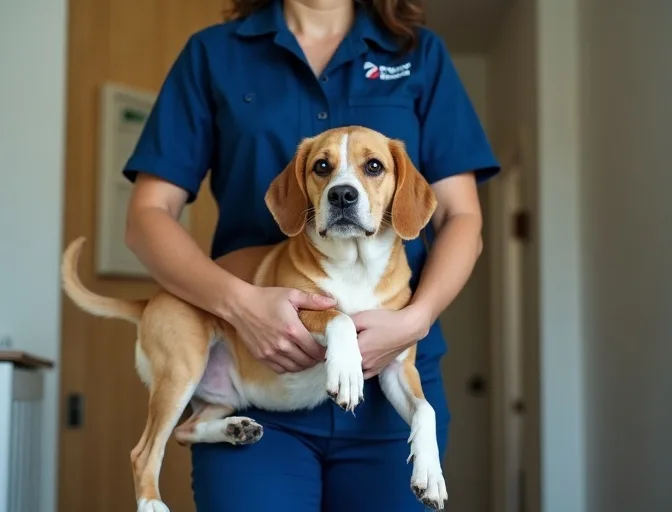 Technician respectfully transporting a deceased dog in South Geelong
