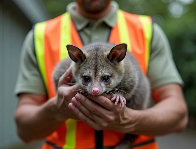 Animal handler safely recovering a deceased possum in South Geelong